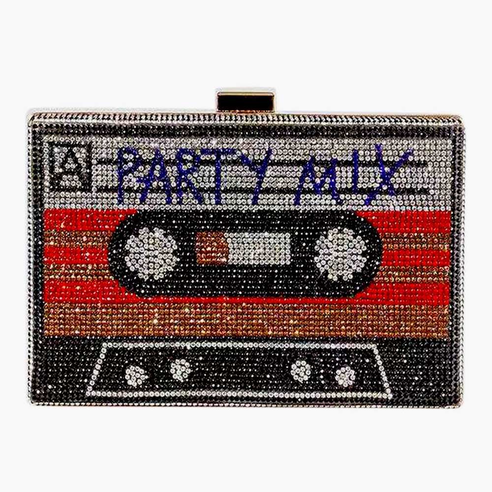💎 Designer-Inspired Retro Cassette Tape Crystal Clutch 💎